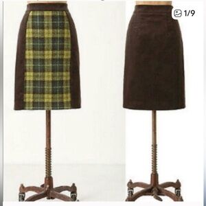 Anthropology Maeve Brown and Green Plaid Pencil Skirt